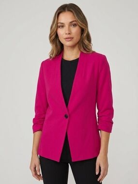 Dynamite Blazer Pink Fuchsia Ruched Sleeve Single Button Chic Workwear Jacket S